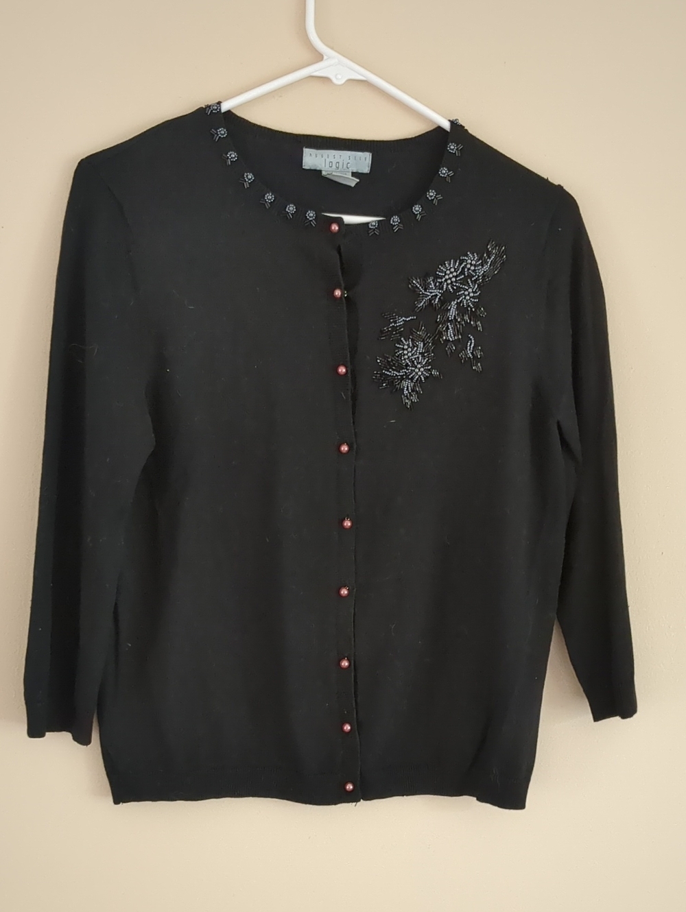 Petite Logic Black Embellished Button-Front Cardigan